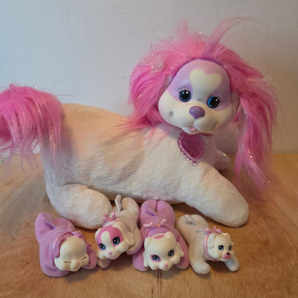 Vintage 1991 Hasbro Puppy Surprise white/Pink Mother Dog and 4 puppies